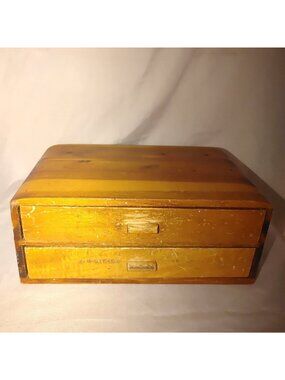 Wooden Two Drawer Jewelry Box Vintage Storage Keepsake Rustic Natural Surface